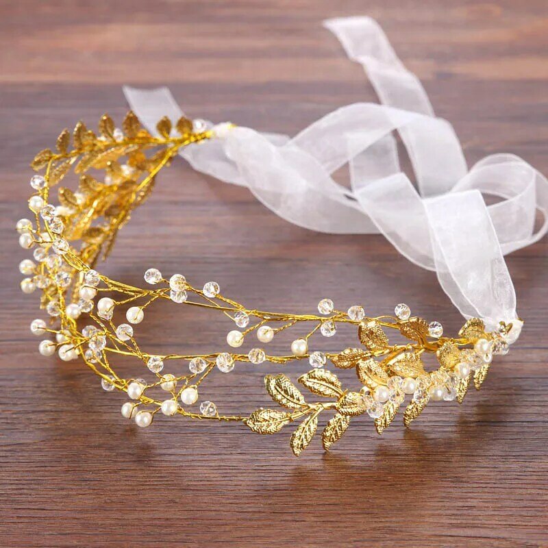 Korean Fashion Gold Kristall Simulierte Perle Stirnband Haar Hoop Braut Hochzeit Haarband Schmuck Braut Tiara Crown diadema