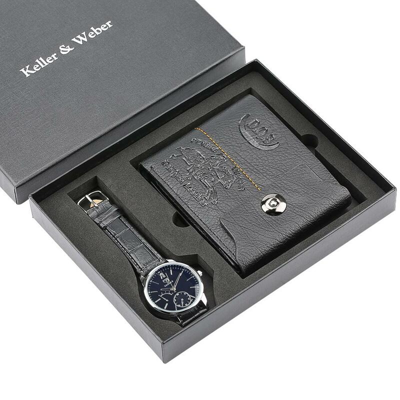 Reloj de pulsera de cuarzo minimalista para hombre, conjunto de relojes de lujo con tarjetero, BILLETERA, regalo para papá, marido, niño y amigo