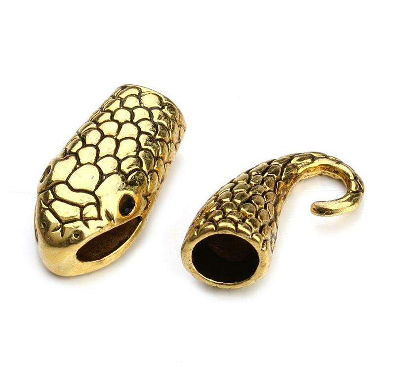 Prendedores de joias com fechos em formato de cobra, capa de extremidade com fechos de couro e cabo para pulseira f1067, cores antigas e dourada e prateada