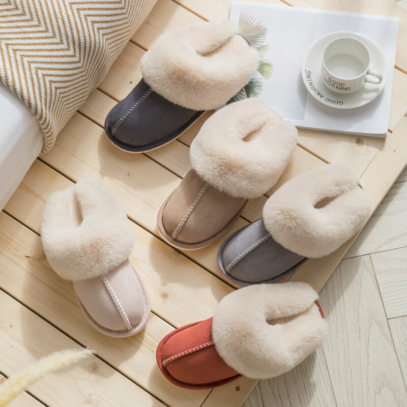 Sandal Musim Dingin Wanita Fashion Sepatu Pasangan Pasangan Kamar Tidur Dalam Ruangan Gaya 7 Sepatu Hangat Mode Sandal Datar Antiselip