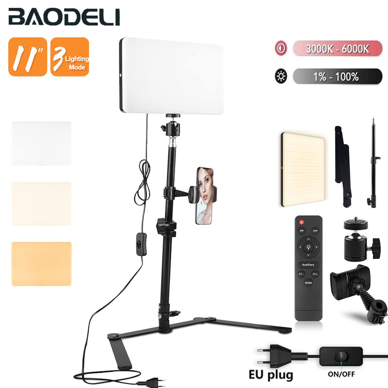 11in LED Fill Lamp Video Light Panel Bi-color 2700k-5700k Photography Lighting Live Stream Photo Studio Light With Stand EU Plug