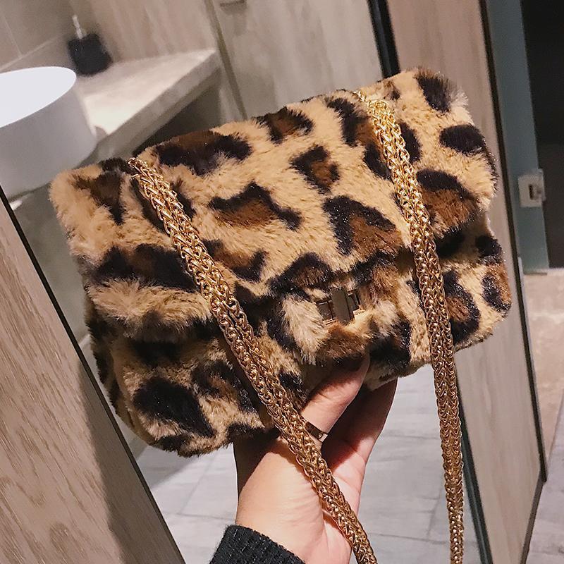 Borsa a tracolla pelosa leopardo femminile con catena quadrata piccola peluche per donna 2021 nuove borse di lusso Designer Crossbody Case