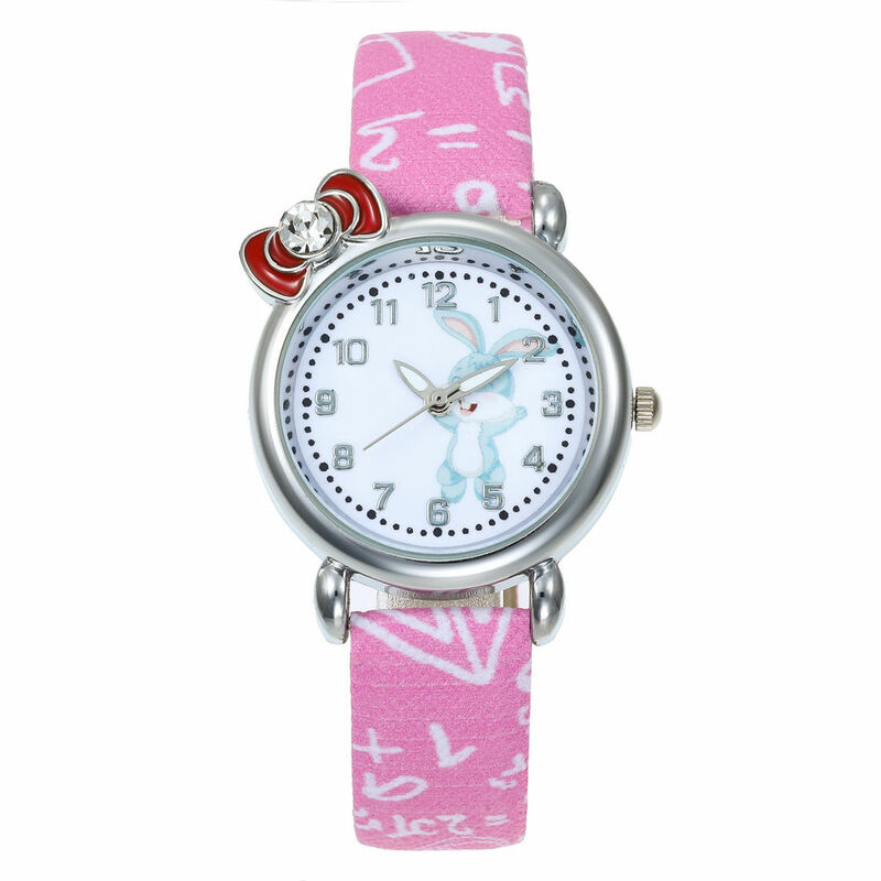 Montre-bracelet en cuir pour enfants, motif lapin, diamant, analogique, jolie montre rose, tendance, nouvelle collection