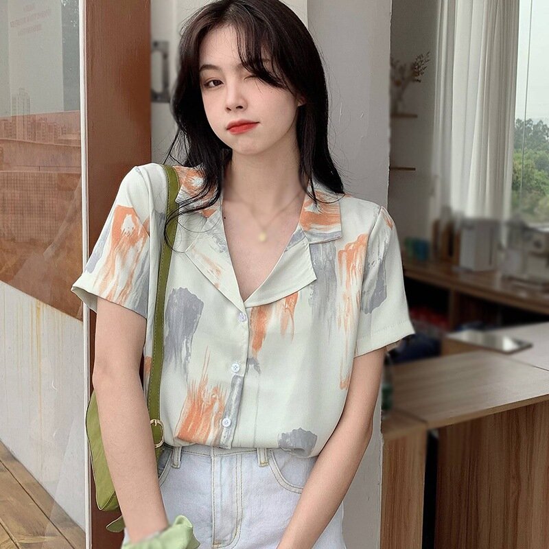Frauen Sommer Casual Bluse Top Büro Dame Chiffon Bluse Kurzarm Shirts Koreanischen Stil Bluse 2021 Neue Frauen Kleidung