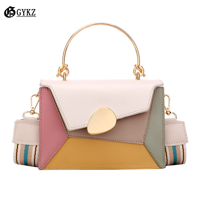 Panelled PU Leather Crossbody Bags For Women Fashion Chain Handbags Metal Handle Hasp Shoulder Simple Bag Small Totes 2020 New