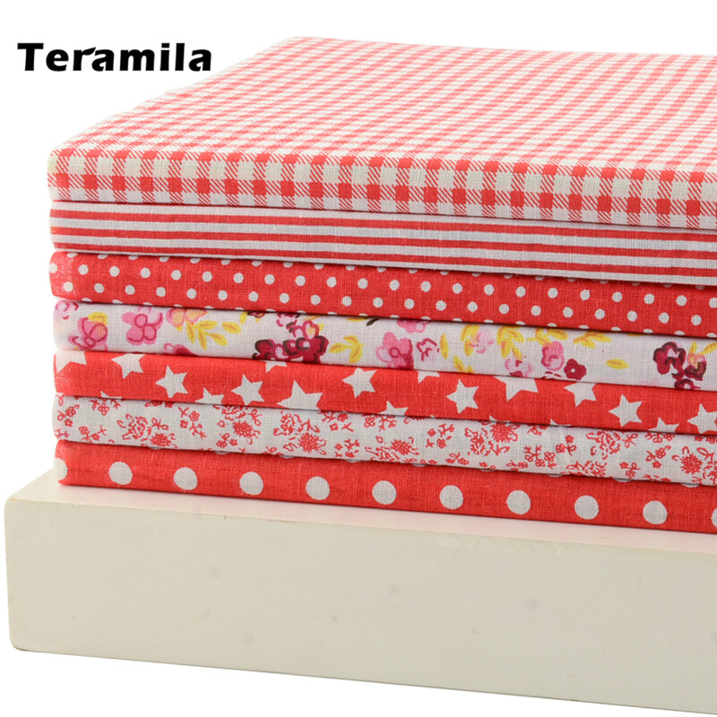 7pcs Red Cotton Patchwork Fabric Bundle For DIY Sewing Textiles Tilda Doll Cloth Quilting Tissue 50cmx50cm