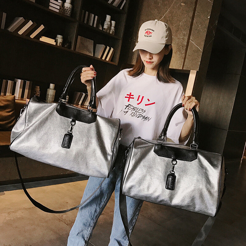 여행 가방 여성 PU 가죽 대형 가방 캐주얼 핸드백, 가벼운 피트니스 트렌드 와일드 컬러 패션의 한국어 버전