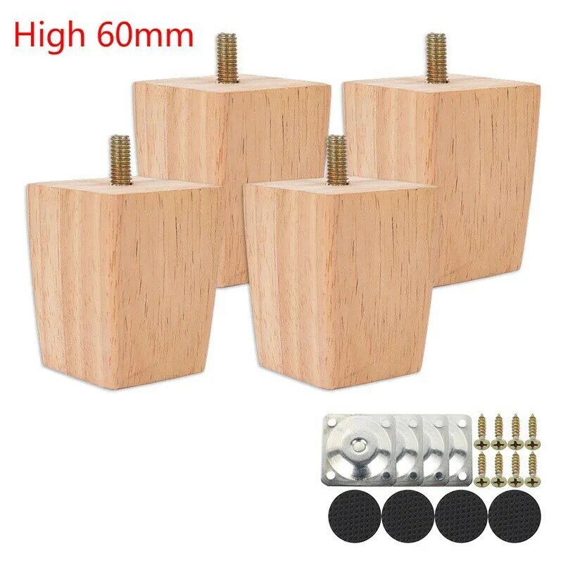 4 X Solid Wood Furniture Feets Sofa Cabinets Beds Leg Square Legs for Settee Table Home Furniture Accessories 60/100/150mm