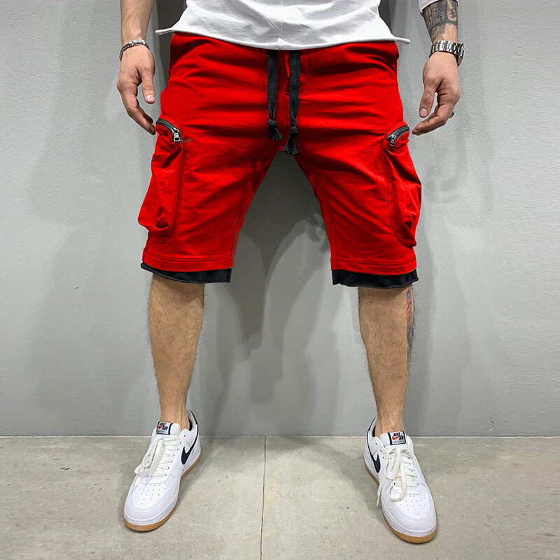 Verão novo músculo calças de fitness bolsos do esporte ieisure hip-hop iace-up macacão 5 minutos de calças