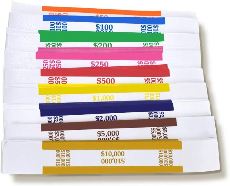 Correas de moneda-envoltorios de billetes surtidos, bandas de dinero para organizar billetes, colores estándar ABA, autoadhesivo, 550x7,5 pulgadas, 1,15