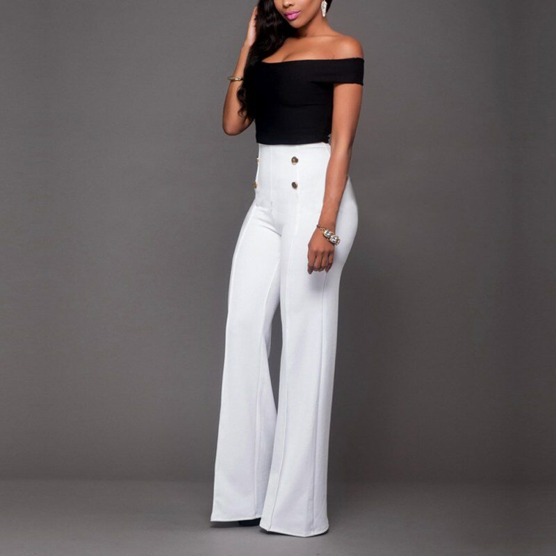 Calças finas para mulheres estilo ocidental, calças pretas e brancas tamanho médio plus size