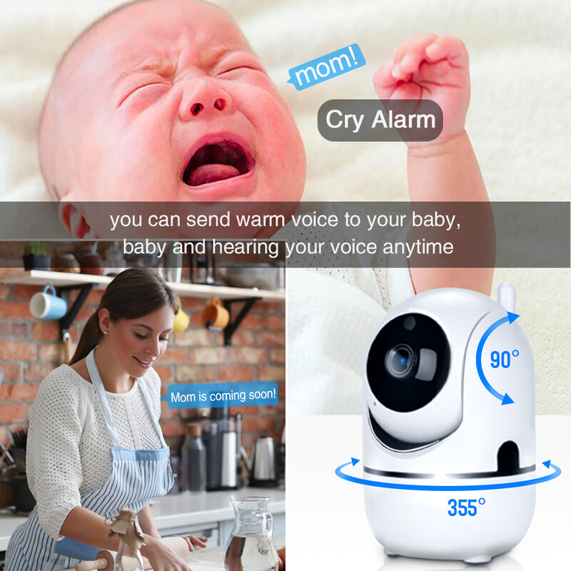 Minicámara de vigilancia con Wifi para el hogar, Monitor de bebé inteligente de 720P, alarma de llanto, cámara IP de videovigilancia de seguridad para mascotas 360