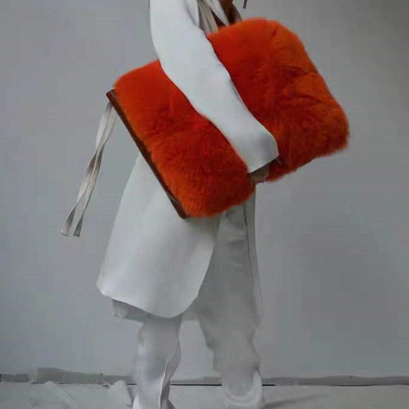 Luxury Faux Fur Women Shoulder Bags Designer Large Capacity Plush Women's Handbags Pu Leather Patchwork Lady Clutches Tote Purse