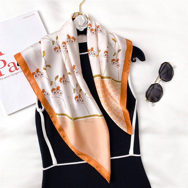 NEUE Fashion Square Silk Schal Frische Blumen Tasche Schals Kopf Wraps für Frauen Bandana Halstuch Weiblich Hijab Sommer 2021