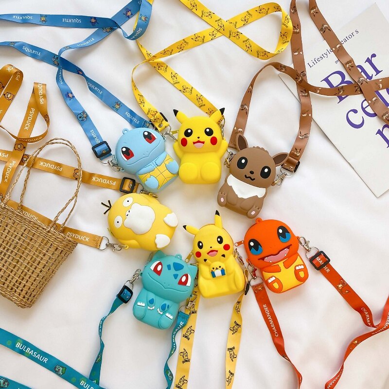 Pokemon pikachu bonito silicone moeda bolsa dos desenhos animados kawaii personalidade moda figuras anime bolsa de ombro brinquedos para crianças presentes