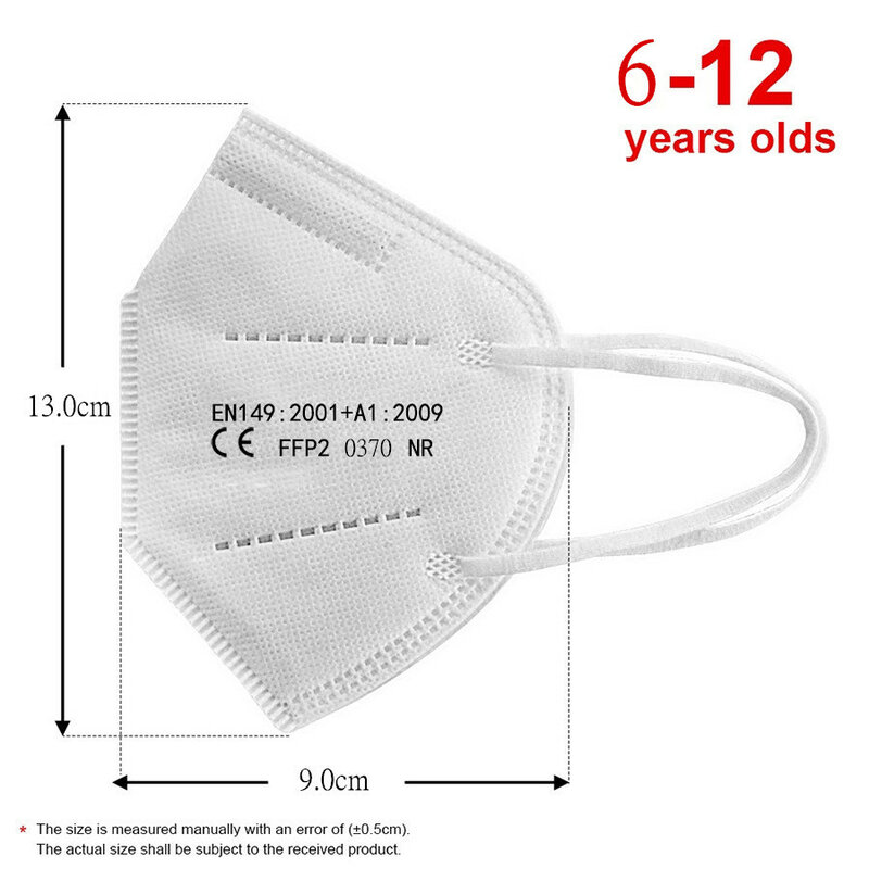 FFP2 5 중 먼지 마스크, KN95 필터 장착, 6-12 세 어린이, 어린이용, 소년 및 소녀용, CE 호흡기, 50-100 개
