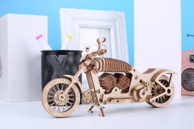 Uguter-클래식 DIY 이동식 3D 오토바이 퍼즐 130 피스, 나무 모델 빌딩 키트 조립 장난감 어린이 성인 선물 U506