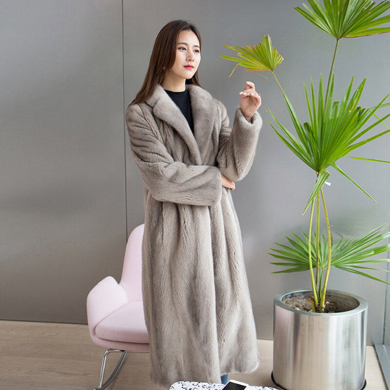 冬の女性のフェイクミンクの毛皮のコートlengthen膝の毛皮のオーバーコート厚く暖かいプラスサイズ女性の豪華なコート