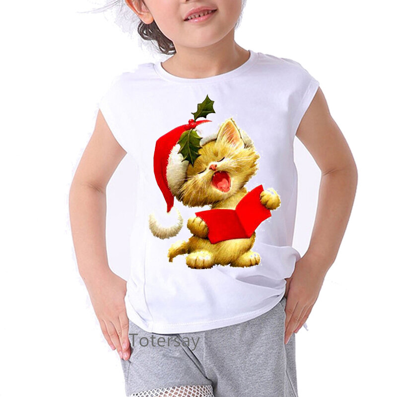 T-shirt à manches courtes pour enfants, estival et à la mode, avec chat imprimé mignon, nouvelle collection 2020