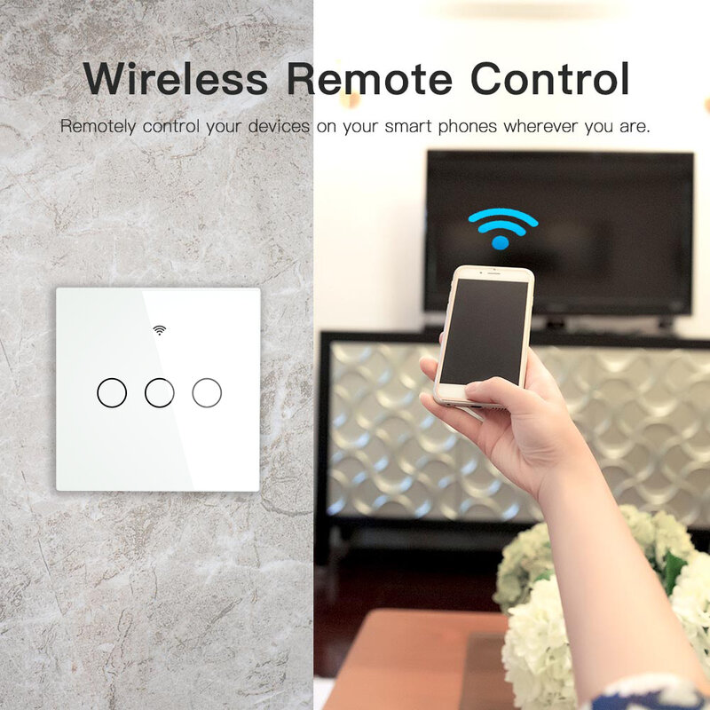 Interruptor inteligente de pared RF433, sin cable neutro, WiFi, Control remoto, para Smart Life, Tuya, funciona con Alexa