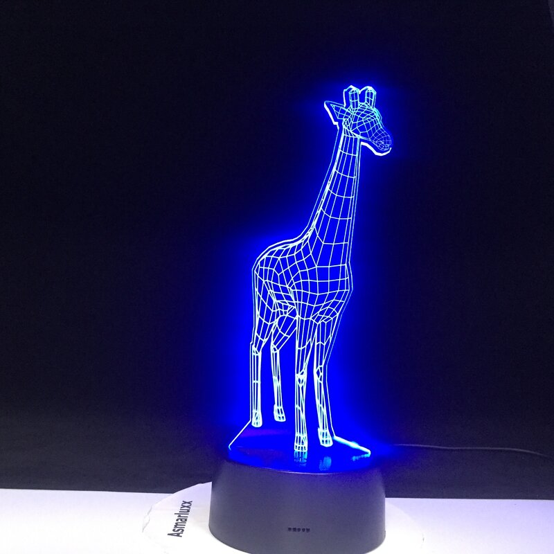 Girafa 3d led night light com 7 cores de luz para decoração casa lâmpada incrível visualização ilusão óptica sensor luz 1406