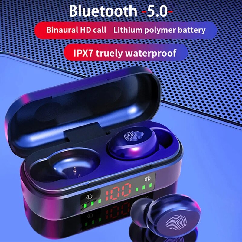 Auriculares inalámbricos V8 TWS con Bluetooth 5,0, dispositivo estéreo de graves 9D, a prueba de agua, con micrófono y caja de carga