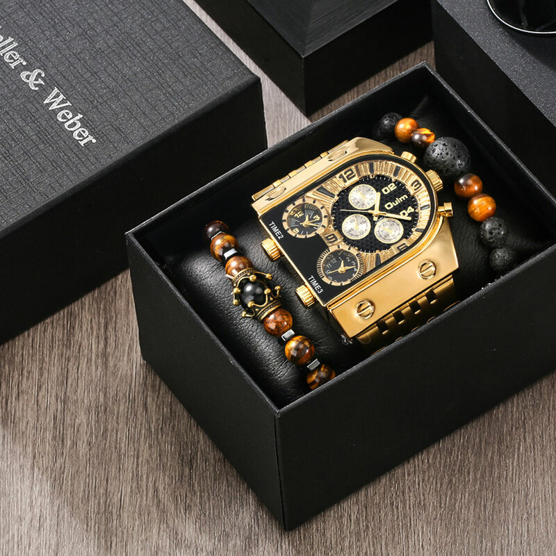 Reloj de pulsera informal para hombre, cronógrafo de cuarzo con esfera cuadrada y correa ancha, de marca de lujo, supergrande