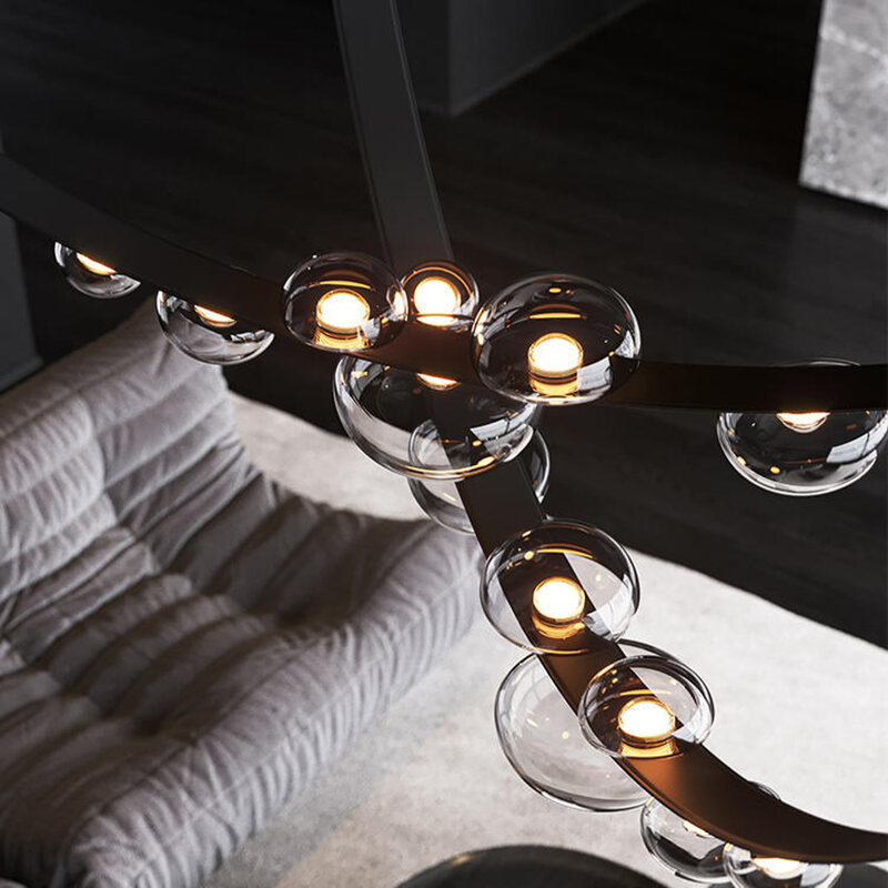 Lampe suspendue en verre style italien et nordique avec ceinture en forme de champignon, luminaire décoratif d'intérieur, idéal pour un salon, une Villa Duplex