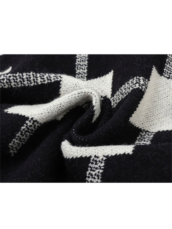 Swetry damskie swetry Plaid Vintage Oversize Polo-Neck bluzy z długim rękawem elegancka Streetwear Harajuku Sueter Mujer 2022 nowe