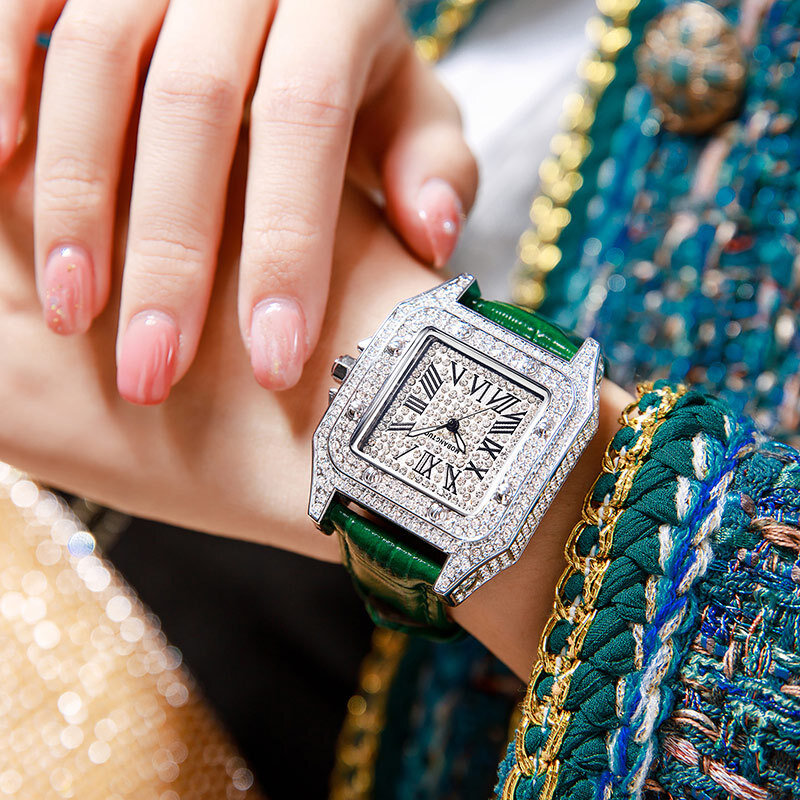 Relógio de pulso para mulheres totalmente diamante relógio quadrado feminino de marca de luxo relógios retrô roma balança relógio feminino
