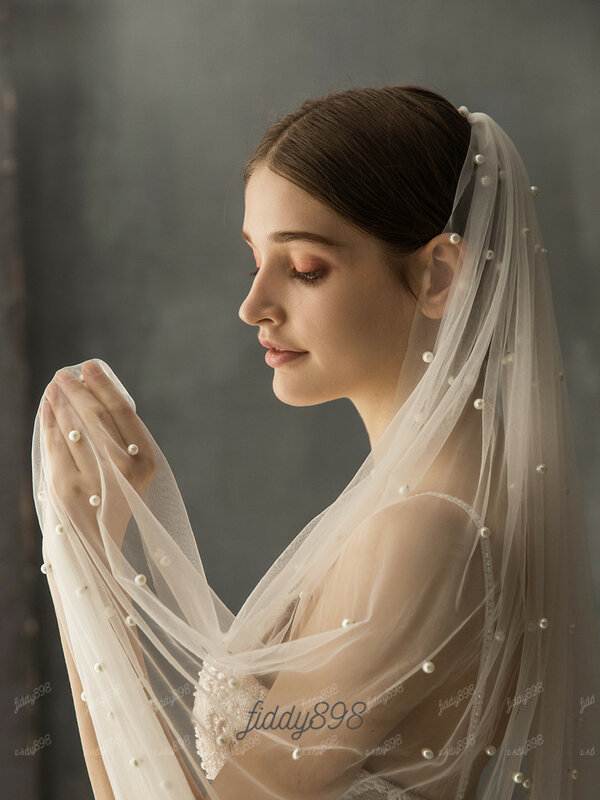 Velo de novia largo con perlas, accesorio de boda, capa única, 2020 CM, 230