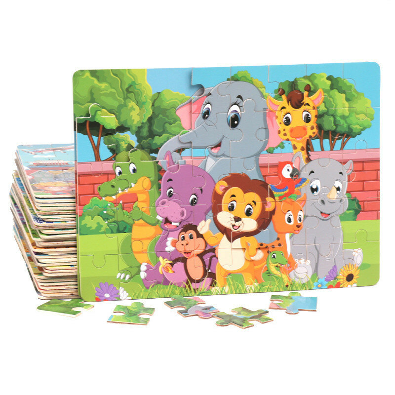 24/40/60 kawałek drewniane Puzzle zabawki dla dzieci dla dzieci zabawki edukacyjne dla dzieci zwierzęta kreskówkowe/pojazdu układanki