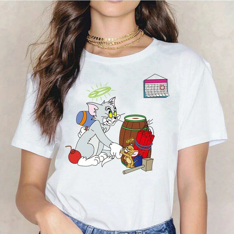 하라주쿠 스타일 여성 여름 반팔 티셔츠 라운드 넥 만화 그래픽 티셔츠 숙녀 미적 애니메이션 멋진 스트리트웨어