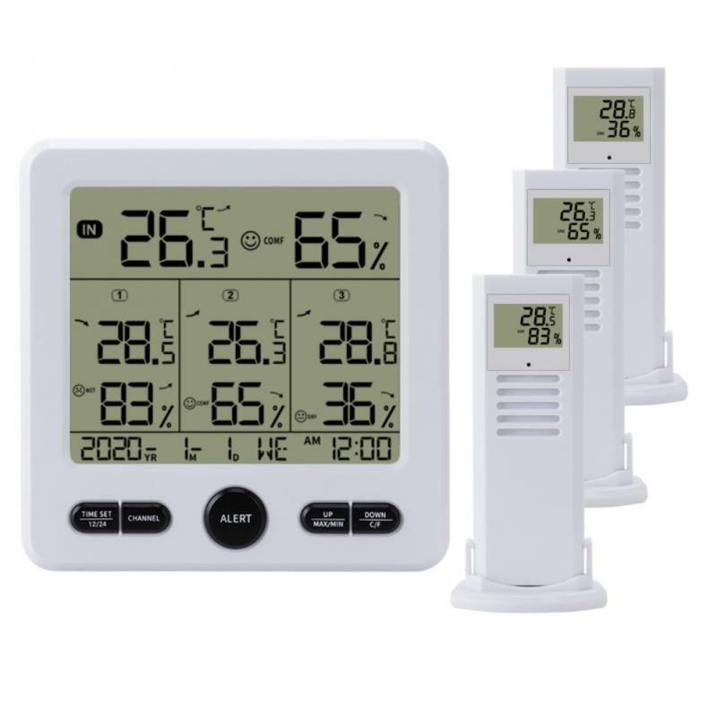 LCD Elektronische Digitale Temperatur Feuchtigkeit Meter Thermometer Hygrometer Indoor Outdoor Wetter Station Uhr Mit 3 stücke Sensoren