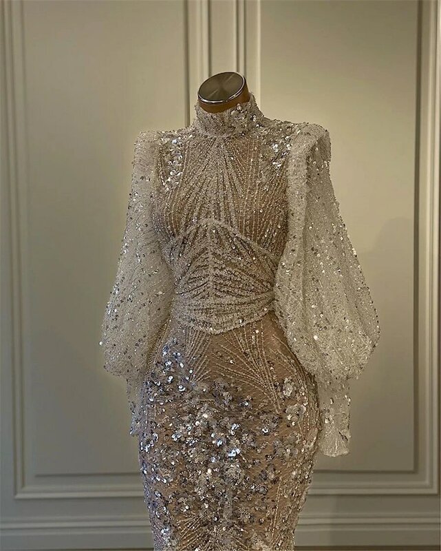 Женское вечернее платье-русалка, платье с длинным рукавом, украшенное бусинами, на заказ, 2021