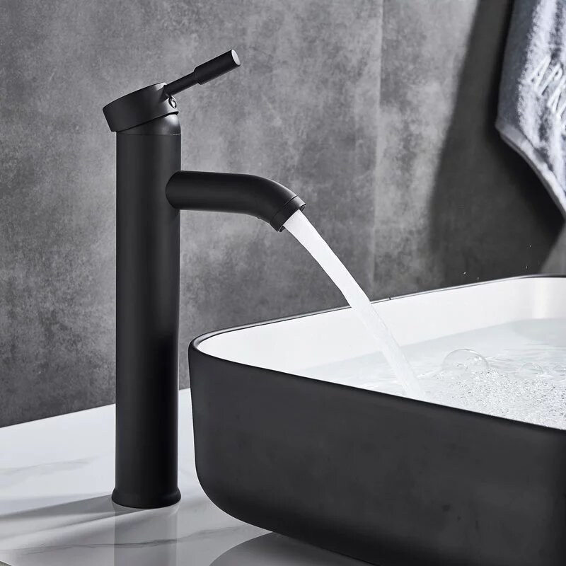 Black Basin Faucet Stainless Steel Paint Faucet Bathroom Single Handle Basin Faucets Blacked Single Hole Hot Cold Mixer Tap