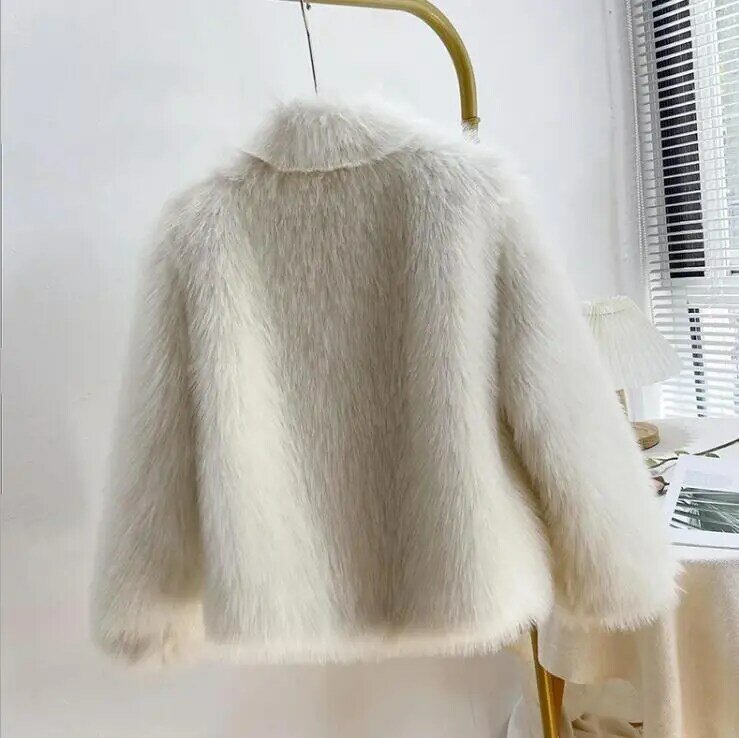 Branco feminino estilo britânico imitação de pele de raposa jaquetas seção curta feminino elegante mangas compridas quente falso peles outwears k1561