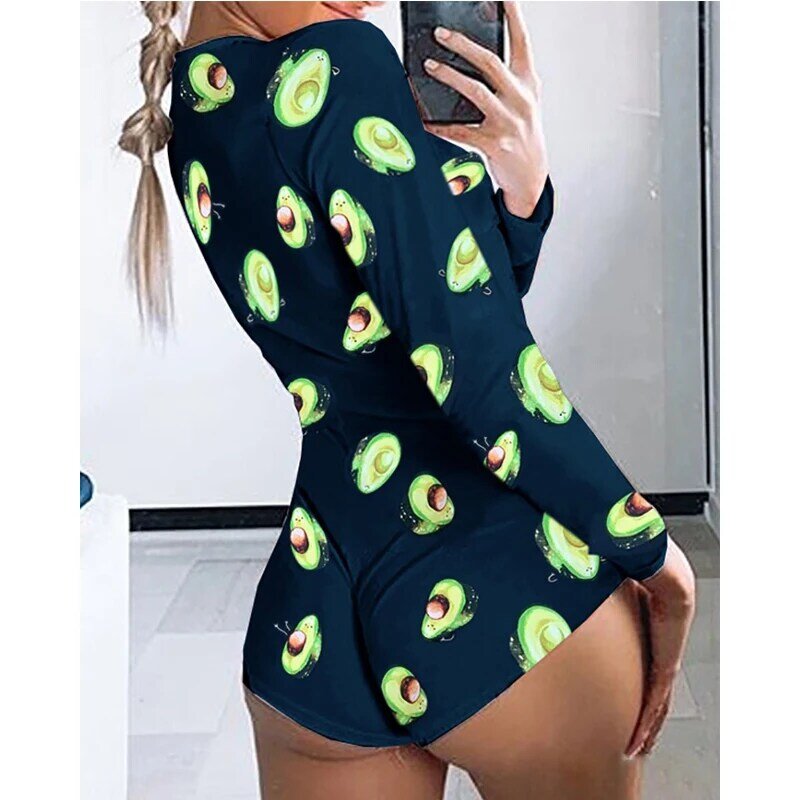 Pijama feminino de verão, macacão curto com malha elástica, botão, body sexy para mulheres, manga comprida, decote em v profundo, bodycon