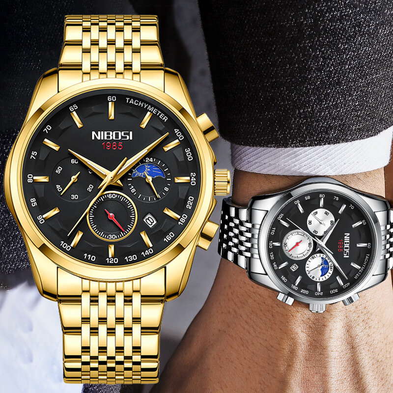 Новинка 2021, мужские часы NIBOSI, светящиеся водонепроницаемые Модные кварцевые часы, мужские спортивные часы, водонепроницаемые черные часы, м...
