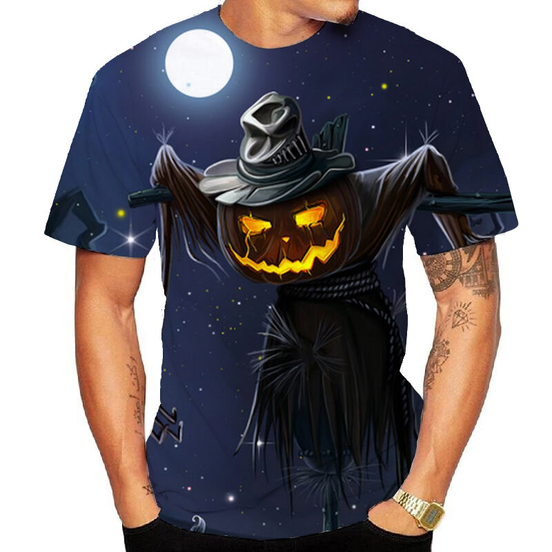 Hip Hop Oversize T-shirts Halloween Pumpkin 3d T-Shirt Streetwear Harajuku Graphic T Shirt 2021 Men Summer Short Sleeve Tshirt