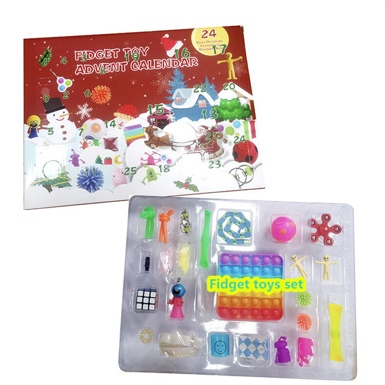 Paquet de jouets Anti-Stress 24 jours, calendrier de l'avent de noël, Kit de jouets Anti-Stress, figurine Anti-Stress, boîte aveugle, cadeau de noël pour enfants