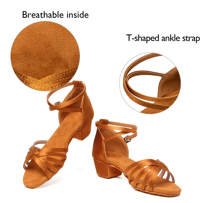 DKZSYIM Sepatu Dansa Anak-anak untuk Anak Perempuan Sepatu Latin Ruang Dansa Wanita Tango Modern Sepatu Latin Wanita Sandal Salsa 3.5CM