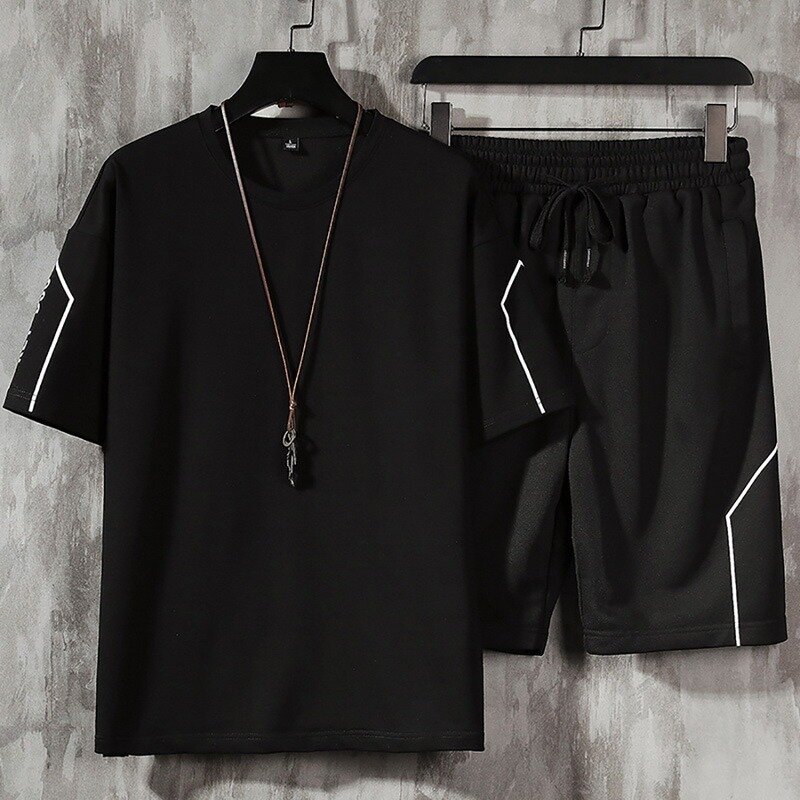 Camisa masculina + shorts definir verão respirável casual t camisa correndo conjunto moda harajuku impresso masculino esporte terno 2021 novo