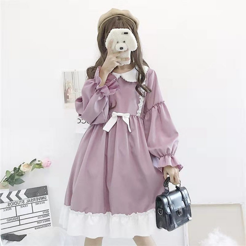 Robe Lolita Vintage japonaise pour femmes, vêtements Kawaii en dentelle, doux et doux, avec nœud, princesse