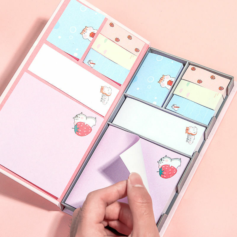 Set di adesivi per note adesive in scatola multi-formato creativo coreano ins note appiccicose simpatico cartone animato ragazze note appiccicose note adesive di carta