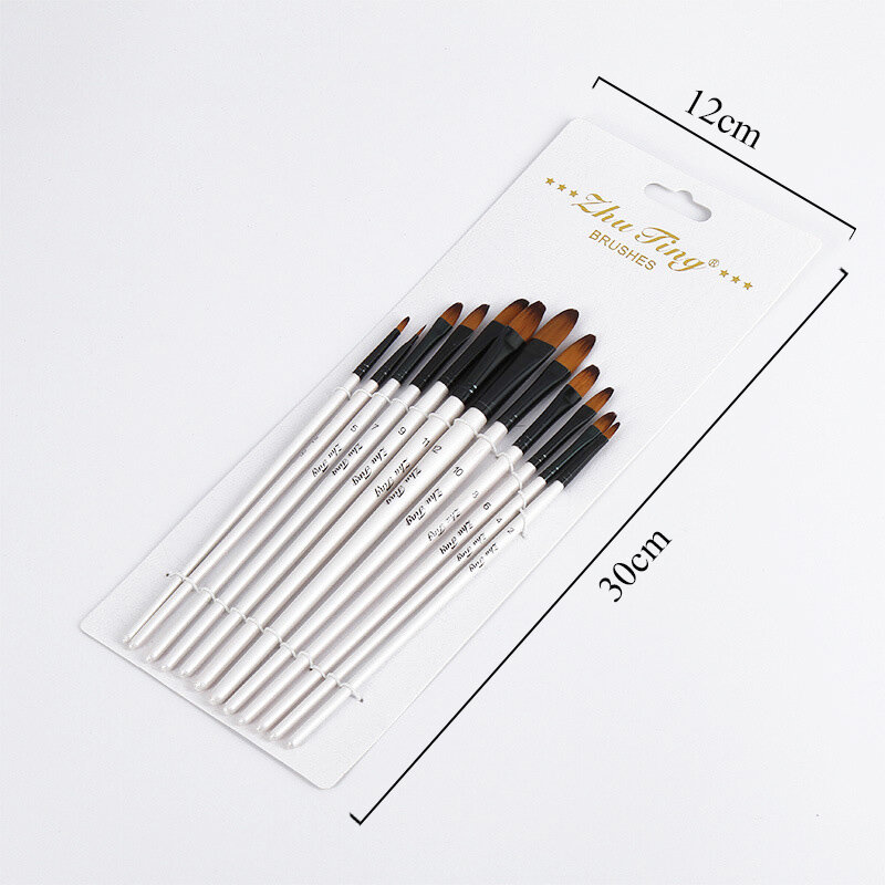 12pcs Nylon Hair Wooden Handle Watercolor Paint Brush Pen Set For Learning Diy Oil Acrylic Painting Art Paint Brushes Supplies