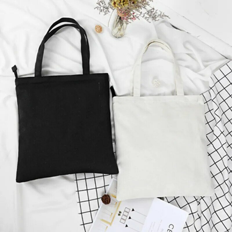 DIY Canvas Shopping Bags White Black Eco Reusable Foldable Shoulder Bag Ladies Handbag Tote Bag bolsas for Women Shopping Bags
