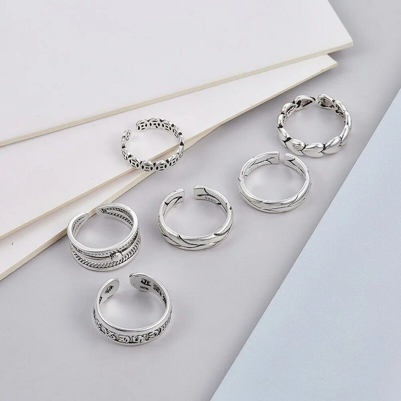 6 PCS Feine Silber Farbe Ring Für Frauen Klassische Einfache Öffnung Finger Ringe Vintage Mode Schmuck Zubehör Ringe 2021 Trend