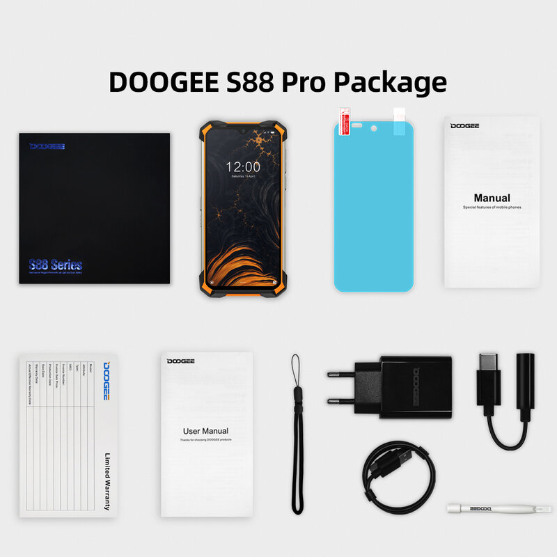 Doogee s88 pro áspero telefone celular 10000mah telefones ip68/ip69k helio p70 octa núcleo 6gb ram 128gb rom smartphone android 10 os
