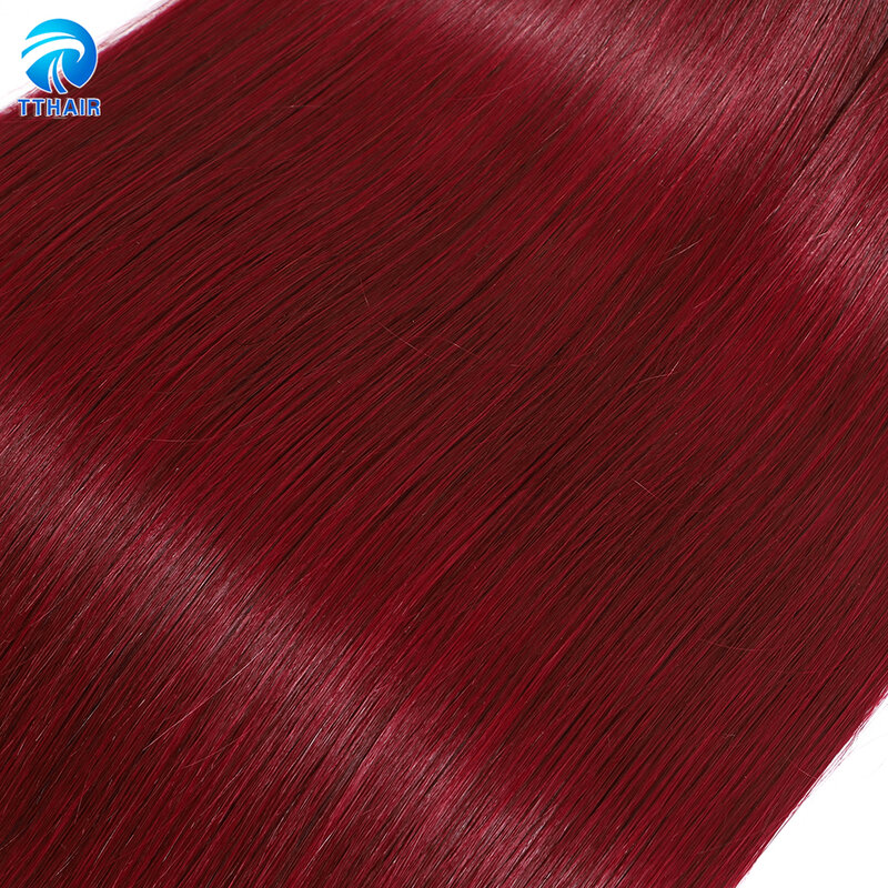 Bundel Merah Anggur dengan Penutup Bundel Rambut Lurus dengan Penutup Bundel Jalinan Rambut Brasil Bundel Rambut Merah Non-remy T1B/99J